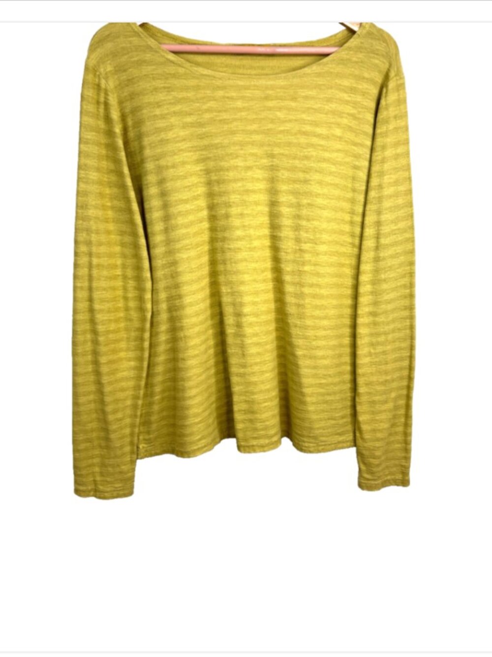 Cut Loose Striped Green Top  XL Long Sleeve Chartreuse Boxy Boho Lagenlook Artsy